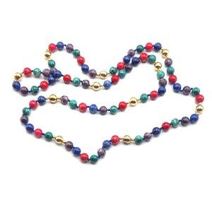 Glass Multi Colored Beads With Gold Bed Accent - 32"